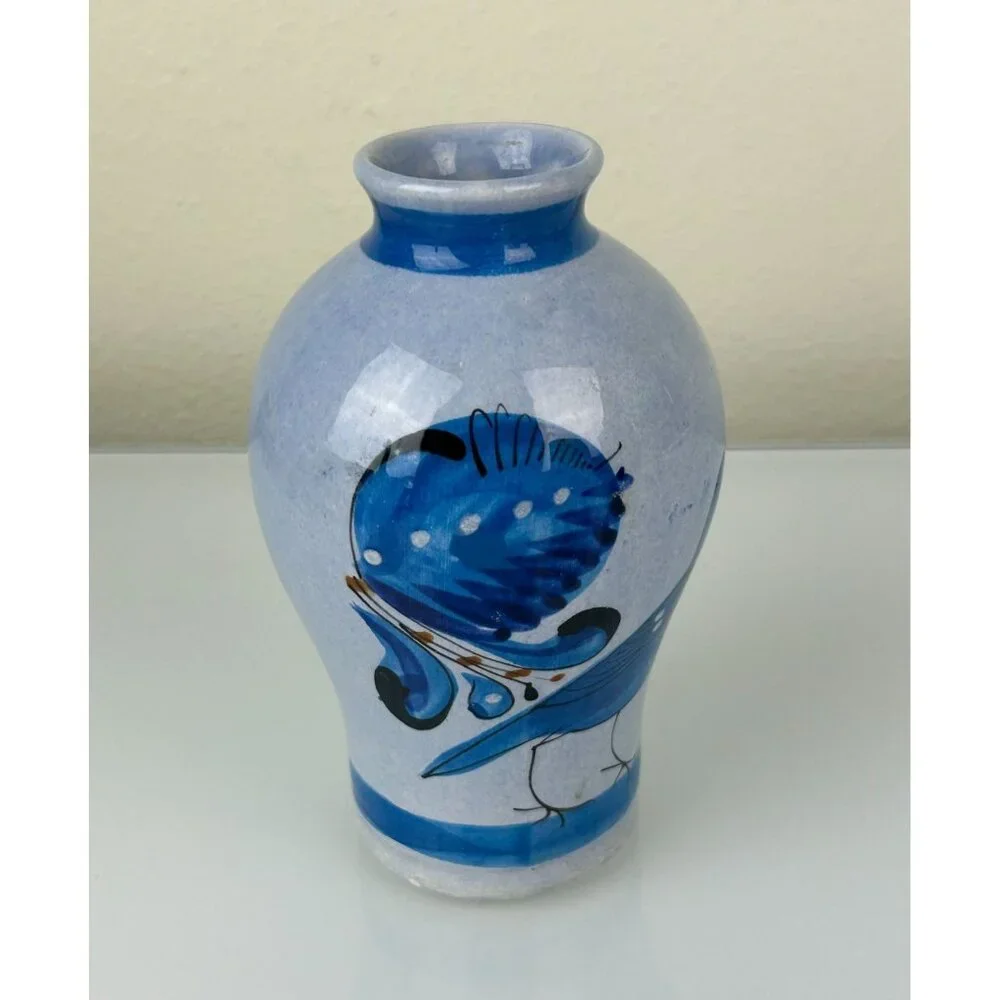 Tonala Made in Mexico Blue Bird Pottery Vase Home Decor Hand Painted 6.25" - Picture 8 of 14